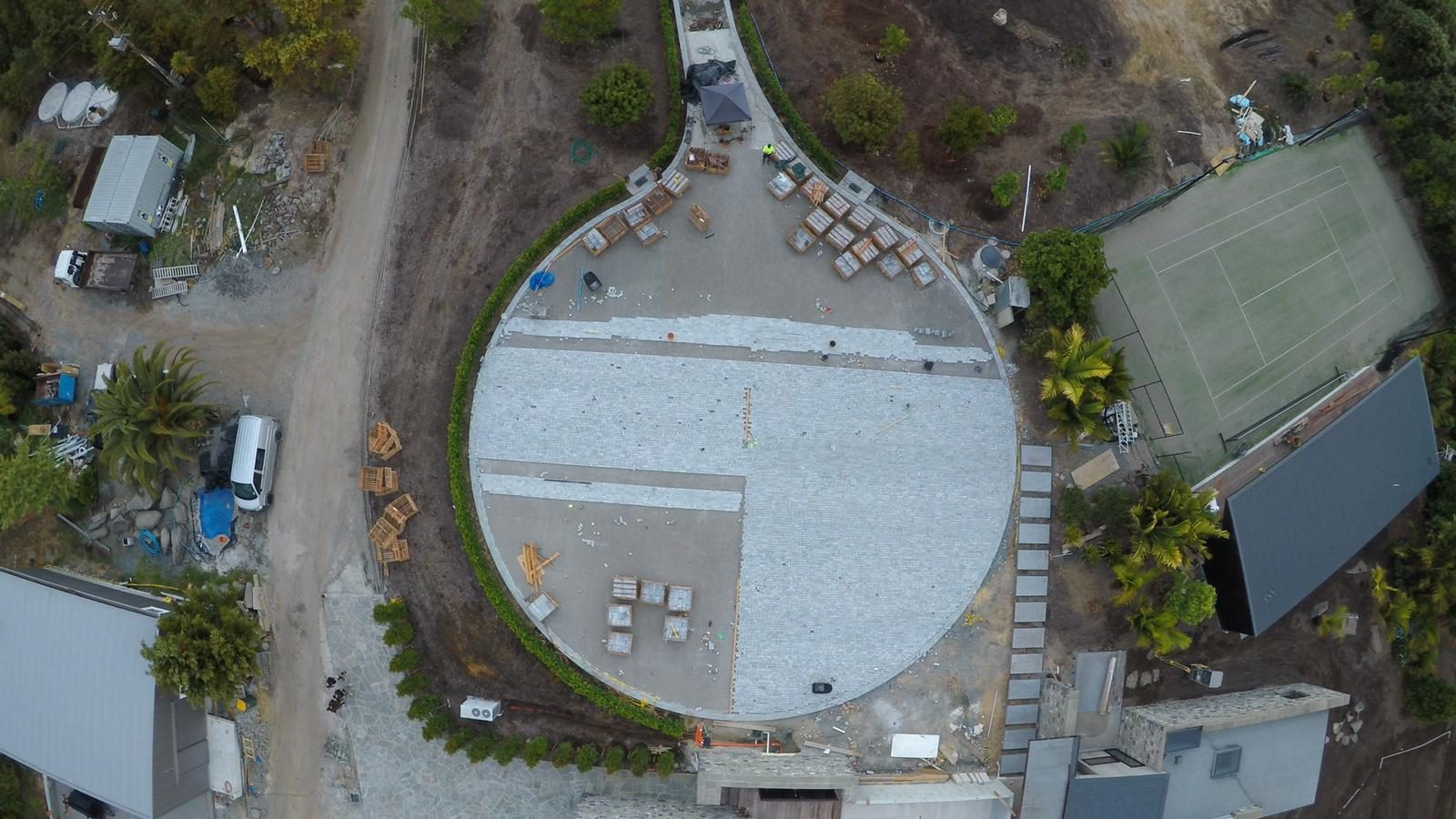 Circular stone courtyard, from above